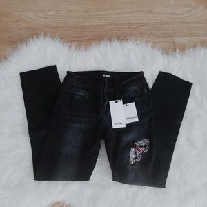 Hudson Girls Black Hi-Lo Hem Girlfriend Jeans